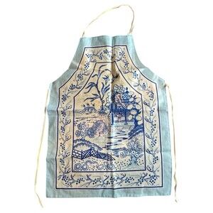 Blue Willow Chinoiserie Apron Kitchen Cooking Wipe-Clean PVC Coated Cotton VTG